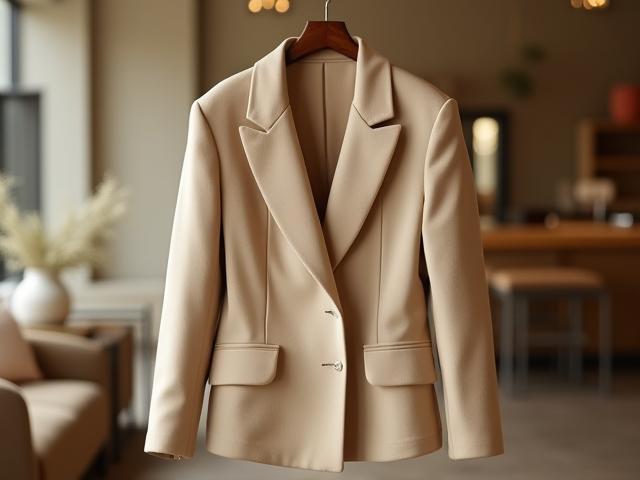Blazer beige cintré, élégant et contemporain