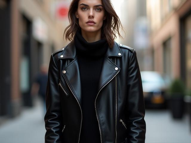 Veste urbaine en cuir noire préférée par l'équipe